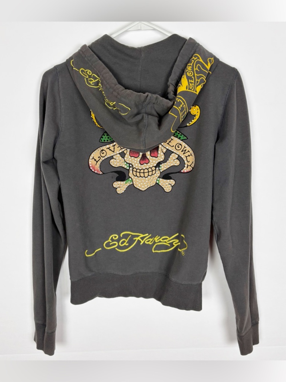 Vintage Ed Hardy Zip Up Hoodie Size Medium Love Kills Slowly Y2K Rhinestone - Picture 2 of 13